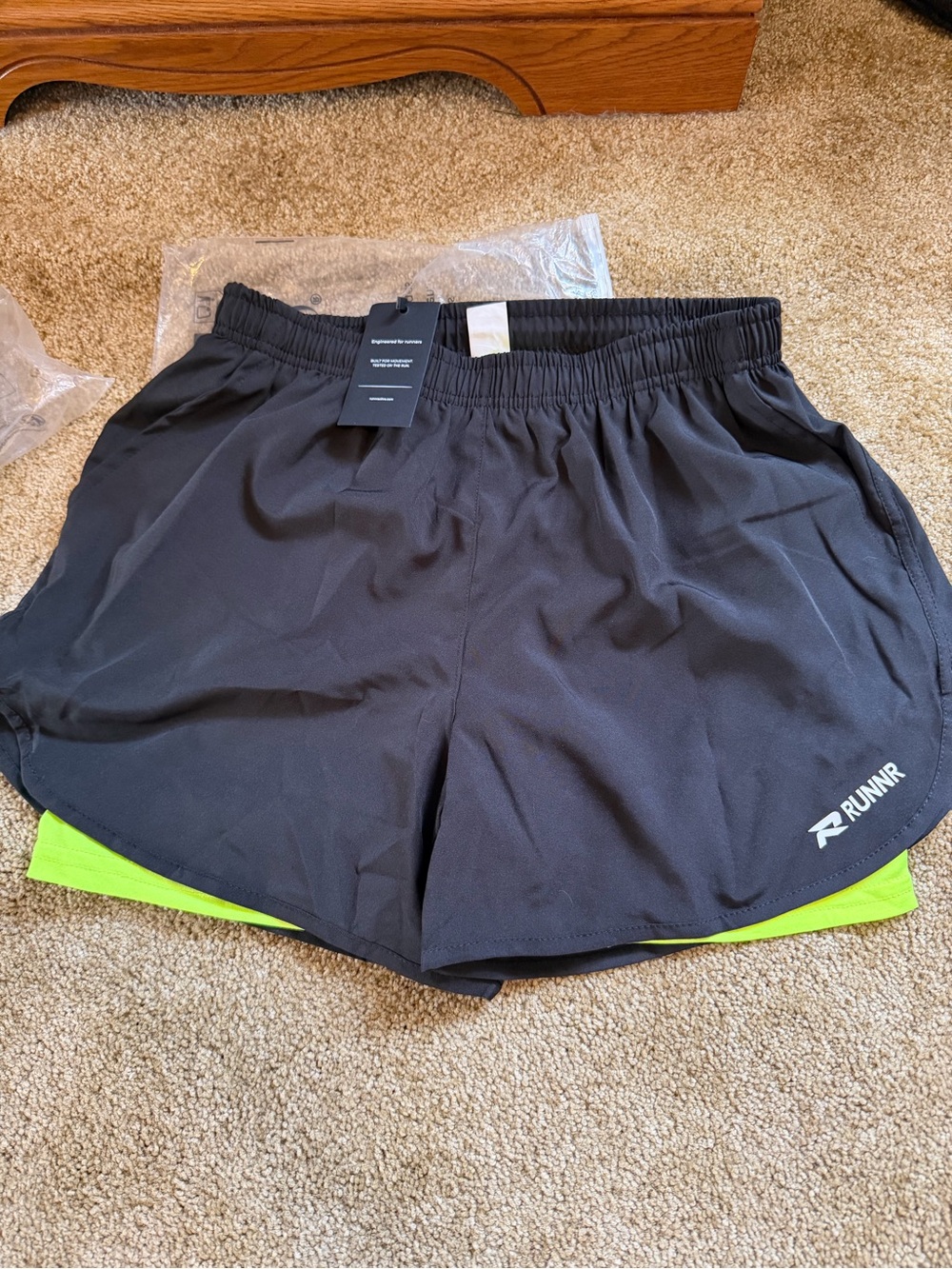 Men's Runnr Black Performance Running Shorts with Lime Liner